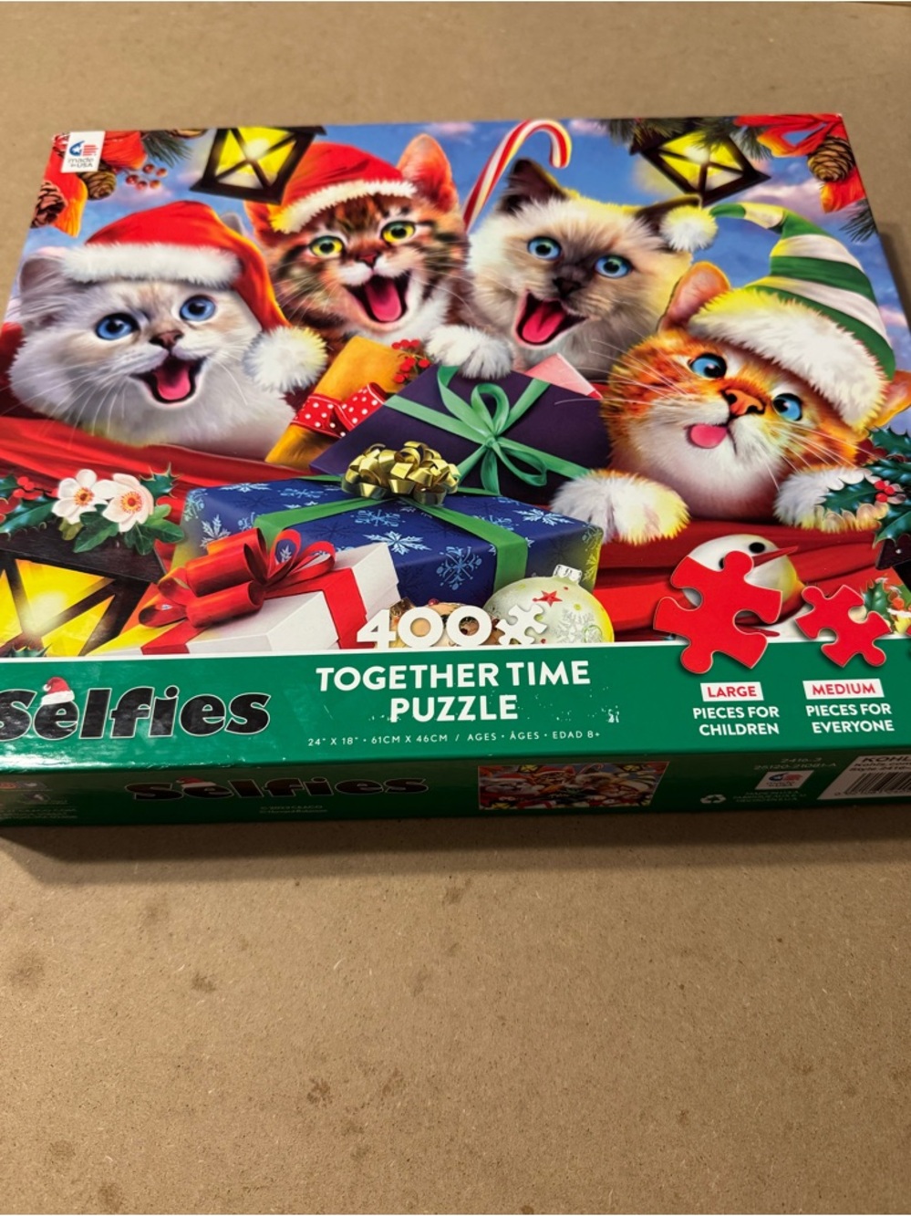 Selfies Together Time 400-Piece Holiday Cat Puzzle missing 1 piece